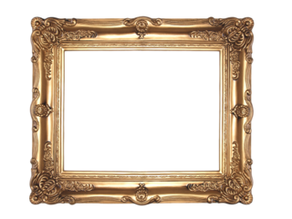 antique gold picture frame isolated on transparent background