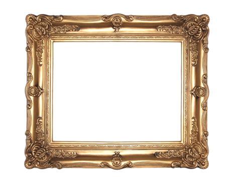 antique gold picture frame isolated on transparent background