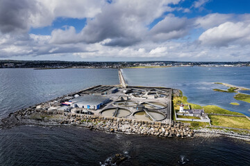 View on Mutton Island and causeway. Galway city, Ireland. Popular town landmark with water...