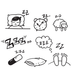 hand drawn doodle Set of Sleep Related illustration vector