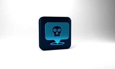 Blue Skull icon isolated on grey background. Happy Halloween party. Blue square button. 3d illustration 3D render