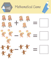 Workbook on mathematics for preschool education. Puzzles for children. Learn to count. Solve examples