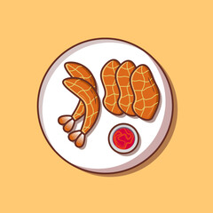 salmon and shrimp with sauce vector illustration for food icon