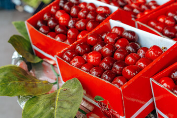 Fresh plums on sale at the farmers market