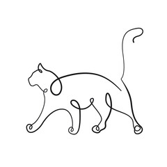 Cat Line Art Drawing. Vector Line Drawing of Cute Cat Black Sketch Isolated on White Background. Minimal Abstract Animal Illustration for Modern Graphic Design. Vector EPS 10