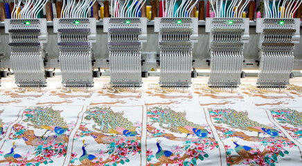 Modern computer programmable embroidery machine in garment industry.