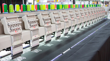 Modern computer programmable embroidery machine in garment industry.