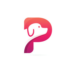 P letter logo with dog head in negative space