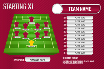 Football starting XI, Soccer line up football graphic for soccer starting lineup squad