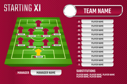Football starting XI, Soccer line up football graphic for soccer starting lineup squad