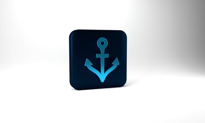 Blue Anchor icon isolated on grey background. Blue square button. 3d illustration 3D render