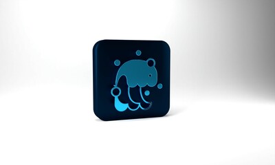Blue Tsunami icon isolated on grey background. Flood disaster. Stormy weather by seaside, ocean or sea wave or tsunami. Blue square button. 3d illustration 3D render