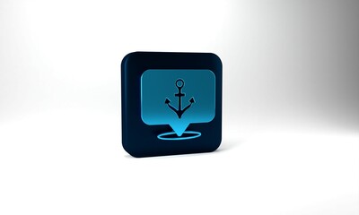 Blue Anchor icon isolated on grey background. Blue square button. 3d illustration 3D render