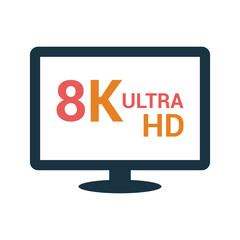 8k, hdtv, monitor, ultra hd tv icon. Glyph style vector EPS.