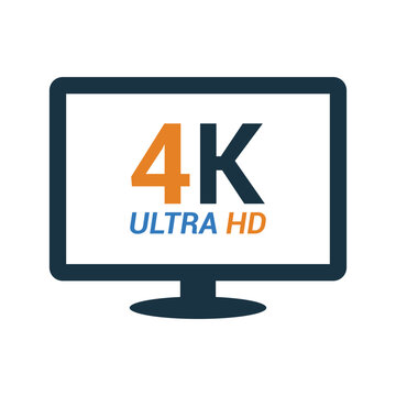 4k, hd, monitor, tv icon. Glyph style vector EPS.