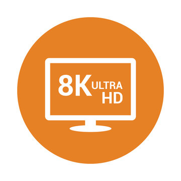 8k, hdtv, monitor, ultra hd tv icon. Orange color vector EPS.