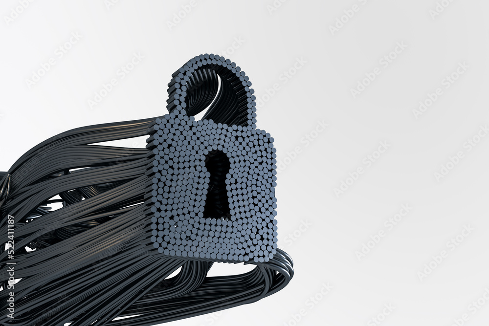 Poster abstract gray cable art padlock on white background with mock up place for advertisement, secure, sa