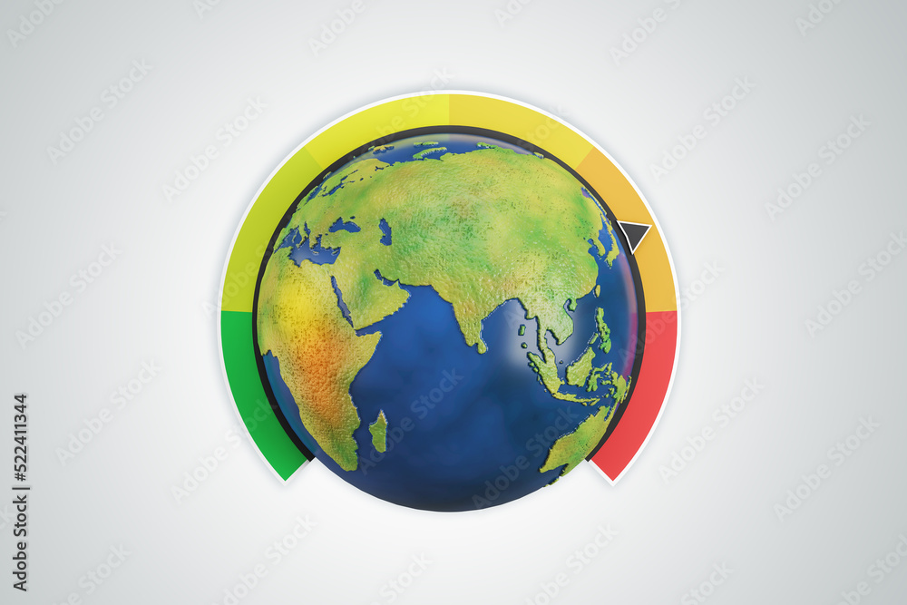 Poster creative globe earth with climate scale on white background. global warming concept. 3d rendering.