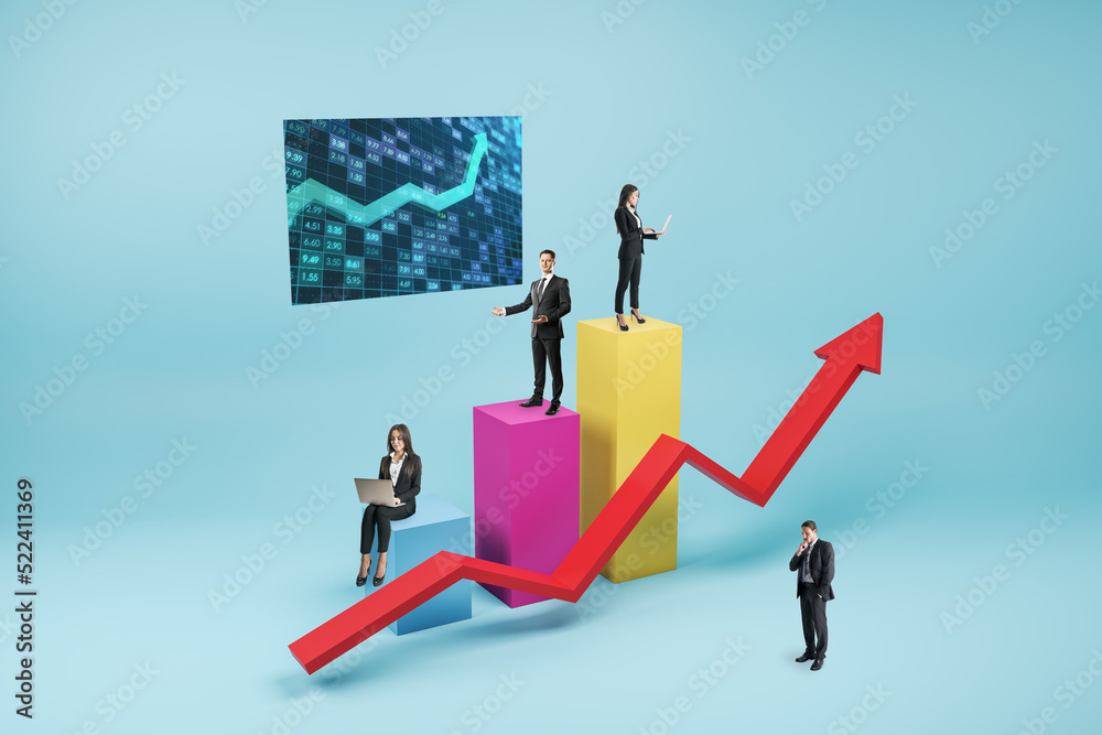 Canvas Prints businesspeople on abstract colorful business chart on blue background. market research, finance and 