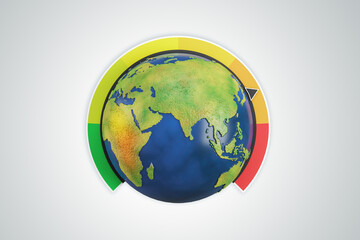Creative globe earth with climate scale on white background. Global warming concept. 3D Rendering.
