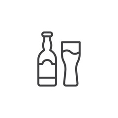 Beer bottle and glass line icon