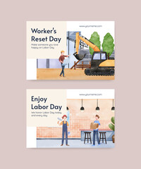 Facebook template with labor day concept,watercolor style
