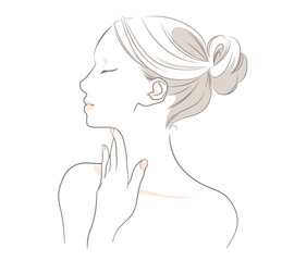 首筋に手を添える横顔の女性 - 首まわり　アップスタイル　ナチュラル