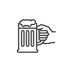 Hand with beer mug line icon