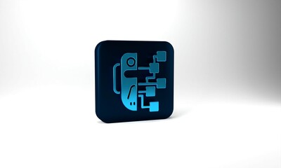 Blue Humanoid robot icon isolated on grey background. Artificial intelligence, machine learning, cloud computing. Blue square button. 3d illustration 3D render
