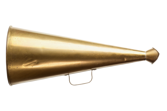 Antique brass megaphone isolated with transparent background