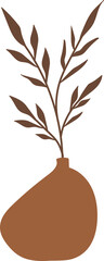 Aesthetic vase shape with leaves element in earth tone color, Flat vase illustration