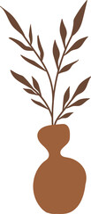 Aesthetic vase shape with leaves element in earth tone color, Flat vase illustration