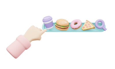 Hand search food online 3d render
