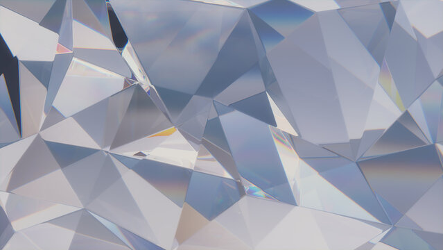 Polygon 3D Wall Wallpaper with Glass Contemporary Surface. Refractive 3D Render.