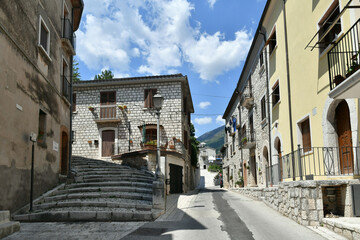 A narrow street in Cusano Mutri, a medieval village in the province of Benevento in Campania, Italy.
