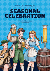 Poster template with oktoberfest festive concept,watercolor style