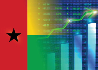 Economic growth in Guinea-Bissau.Guinea-Bissau's stock market.Guinea-Bissau flag with charts,growth arrow