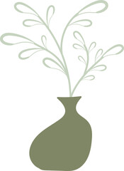 Nordic vase shape with leaves element, minimal vase illustration