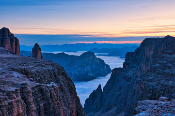 Sunset from Rifugio Boè over Alta Badia, Alta Via 2, Dolomites, Italy