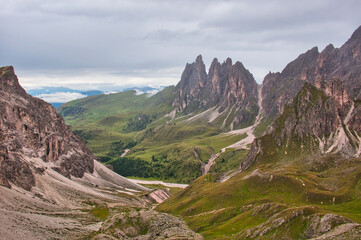 Fototapeta premium Hiking in clouds, Alta Via 2, Dolomites, Italy