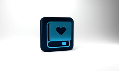 Blue Romance book icon isolated on grey background. Blue square button. 3d illustration 3D render