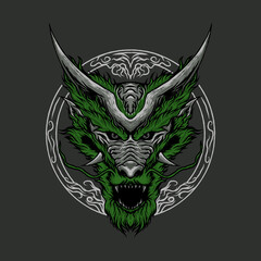 The green dragon head illustration design vector