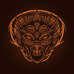 The brown monster dragon head illustration