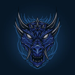 The blue monster dragon head illustration