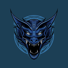 blue dragon head illustration design vector