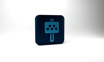 Blue Road sign for a taxi stand icon isolated on grey background. Blue square button. 3d illustration 3D render