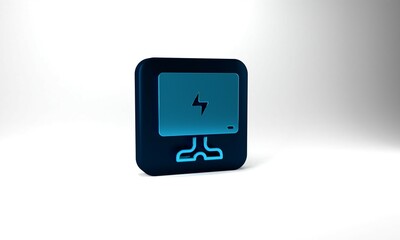 Blue Smart Tv icon isolated on grey background. Television sign. Blue square button. 3d illustration 3D render