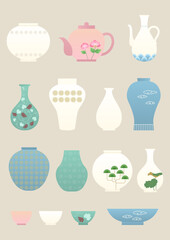 Vector illustration of Korean traditional ceramic ware.