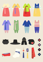 Vector illustrations of Korean traditional clothing.