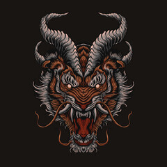 tiger dragon head illustration design
